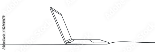 Laptop Computer Vector Illustration Continuous Line Drawing Modern Technology Device Electronic Gadget Minimalist Design