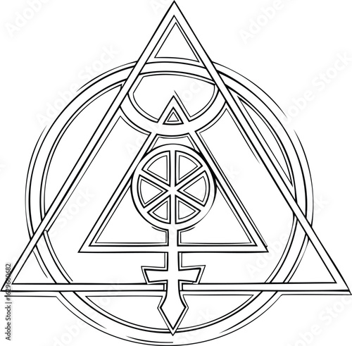 Mystical alchemical symbol representing transformation and spiritual growth with geometric shapes and esoteric meaning