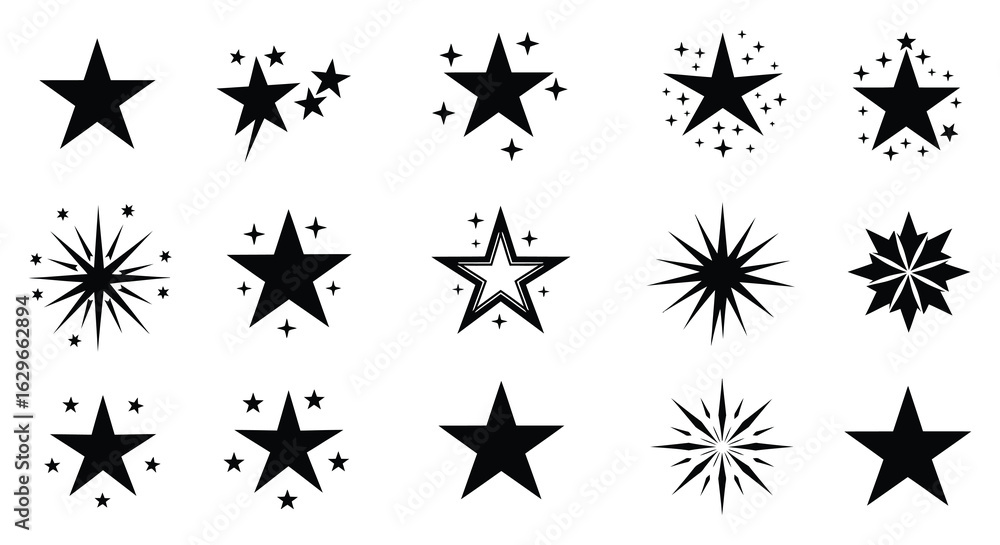 Collection of Starburst and Star Shapes in Black Silhouette Style silhouette Collection of Starburst and Star Shapes in Black Silhouette Style silhouette