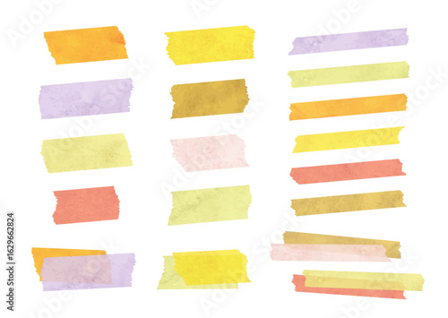 水彩のシンプルなマスキングテープイラストセット（秋・暖色）