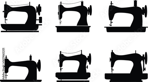 Collection of Sewing Machine Silhouettes for Crafts and Design Projects Old Fashioned Mechanical Device Isolated