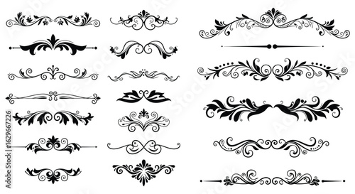 Elegant Floral Ornament Collection with Decorative Elements in Silhouette Style silhouette