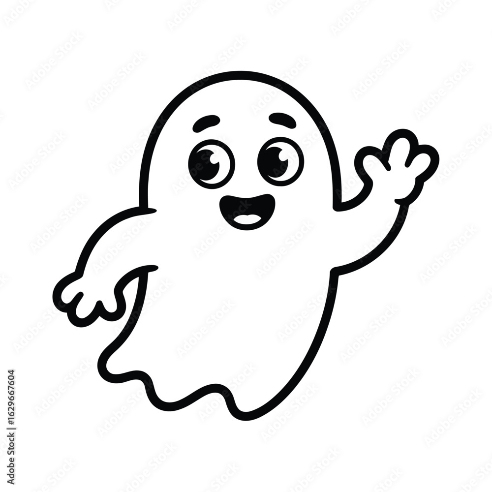 Vector illustration of Cartoon Ghost Illustration: Happy Spooky Character Graphic Vector illustration of Cartoon Ghost Illustration: Happy Spooky Character Graphic