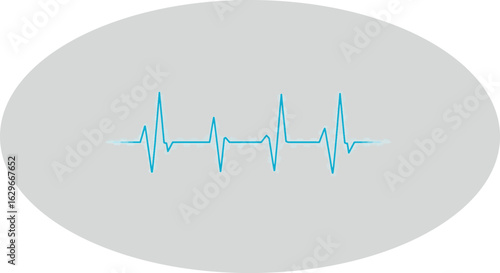 Light teal electrocardiogram graphic on a light gray oval background.