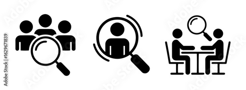 human resources and recruitment vector icons with search concept