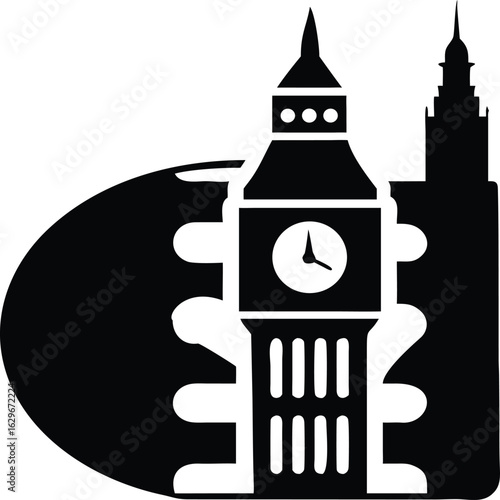 Vector illustration of big ben clock tower silhouette isolated