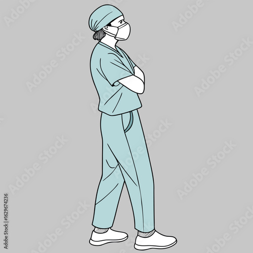 Medical professional wearing scrubs and mask doctor nurse