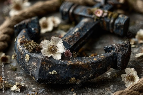 Wallpaper Mural Aged anchor adorned with delicate white flowers and dried botanicals Torontodigital.ca