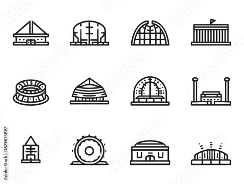 Stadium line art shows iconic sports venue design