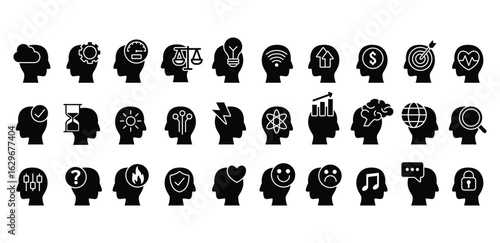 Wallpaper Mural Artificial Intelligence Flat Black Icon Set Featuring Human Heads, Technology, Robotics, Automation, Future, Smart, Creative, Idea, Analysis, Symbol Vector Design on a White Background Torontodigital.ca