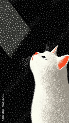 Curious cat gazes at night sky stars a whimsical digital art close-up