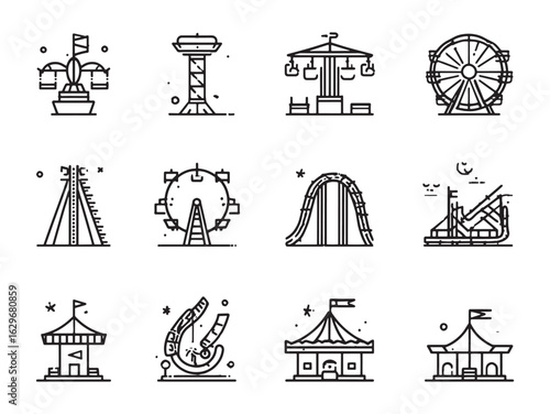 Theme Park Ride Line Art Adventure in Motion
