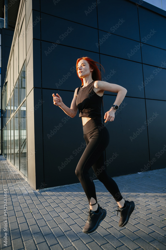 Obraz premium Active woman running outdoors in urban environment