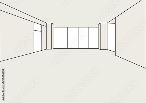 Diagram of abstract clean empty interior space with perspective lines, contemporary architectural hall for for design.