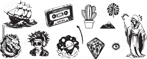 Statue of Liberty and American Doodle – Liberty, Hot Dog, Oreo, Freedom, US, Landmark, Travel, Fun, Sketch, Transparent Background