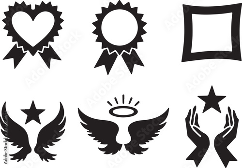 Collection of black icons on white background for design