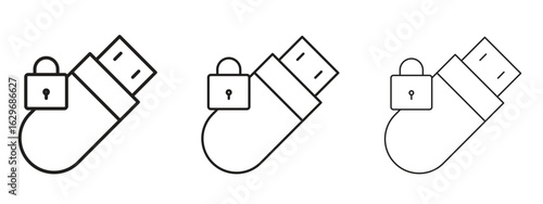 Pendrive security icon concept. Editable stroke icon pack