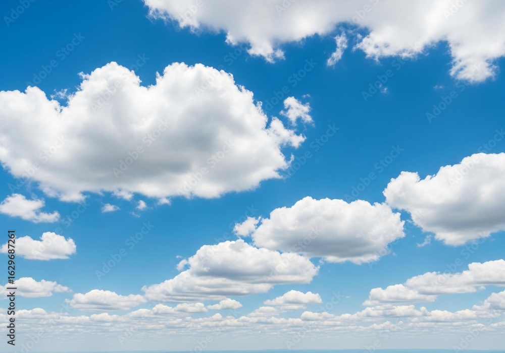 Fototapeta premium Vibrant blue sky with fluffy white clouds drifting