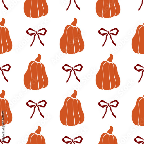 Hand drawn autumn seamless pattern with pumpkin