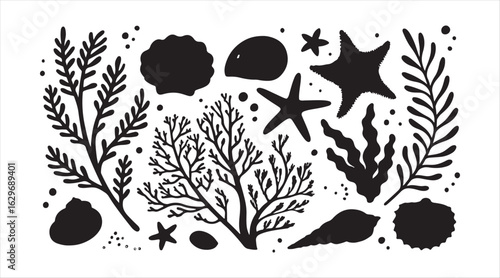 Vector elements featuring a theme of oceanic life