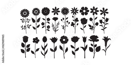 Minimalist Flower Icon Set – Cute Floral Vector Collection on Transparent Background.