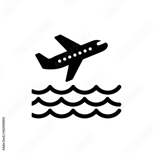 Airplane Flying Over Ocean Icon for Global Travel and Overseas Flight