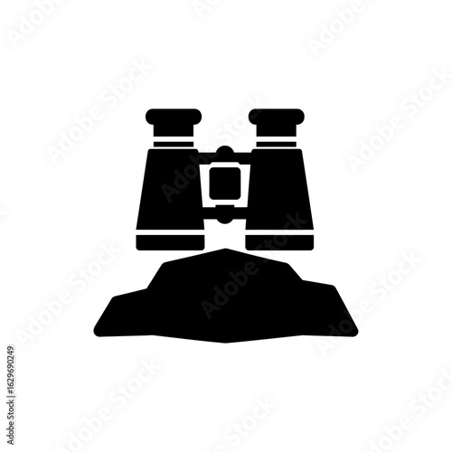 Binoculars on Rock Icon for Seaside Observation and Nature Scouting