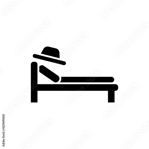 Sun Lounger with Hat Icon for Beach Relaxation and Summer Vacation