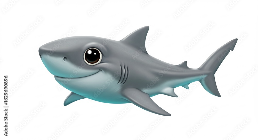Fototapeta premium Cute cartoon shark swims playfully in bright light. AI Generated