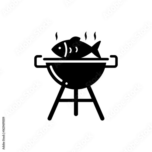 Grill with Fish Icon for Outdoor Beach Barbecue and Summer Cooking