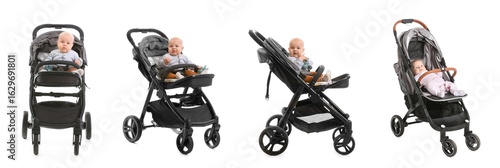 Set of cute babies in strol...