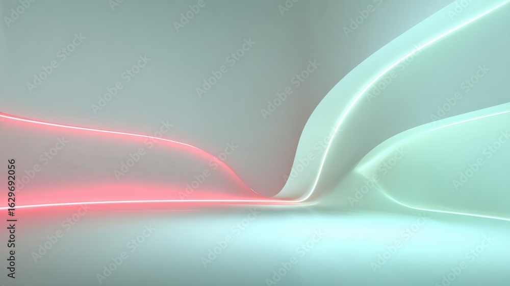 Naklejka premium Free futuristic curvy colorful glow architectural space white background