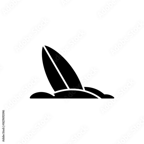  Surfboard stuck in sand beach surfing black filled icon