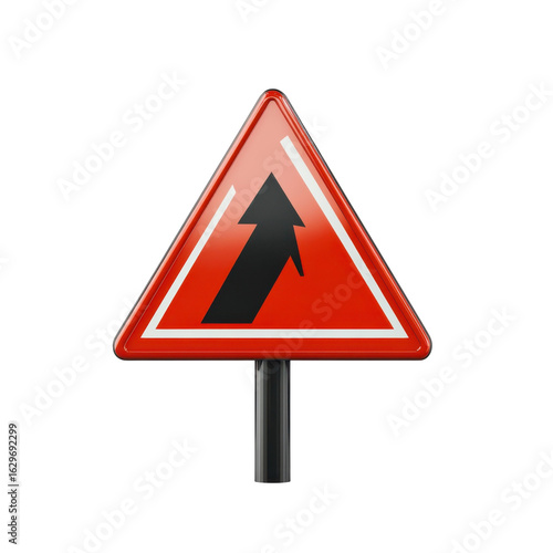 Free Download Red triangular road sign with forward arrow, direction indicator for navigation and guidance, safety and traffic management on transparent background - GFXLoad