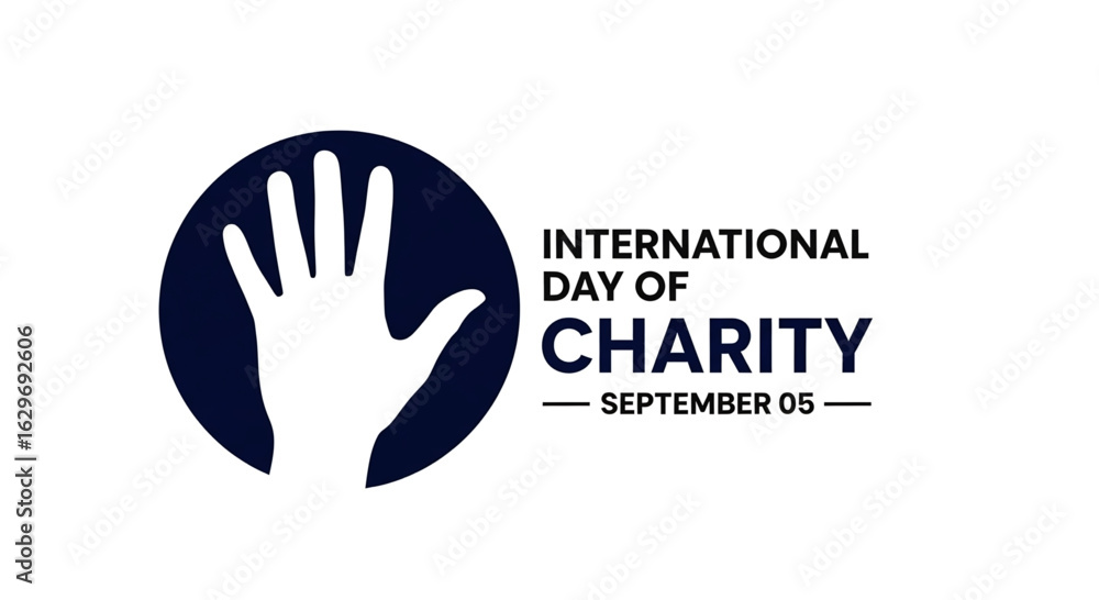 White Hand Silhouette in Dark Blue Circle, Charity Day Concept. White Hand Silhouette in Dark Blue Circle, Charity Day Concept.
