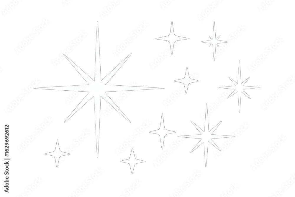 Obraz premium White glowing stars scattered across transparent backdrop, radiating magical sparkling luminescence