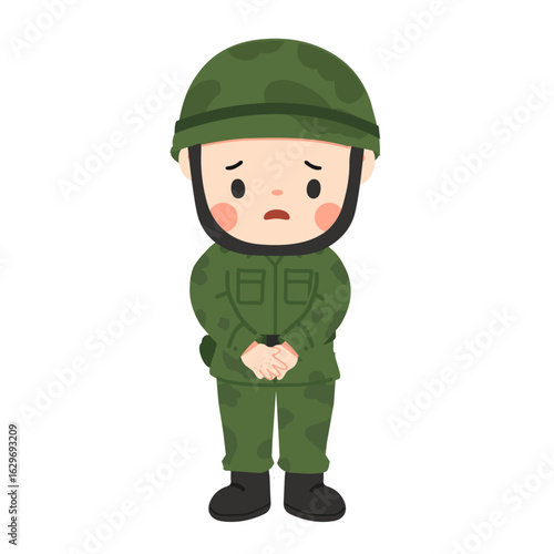 Cartoon Illustration of a Sad Soldier