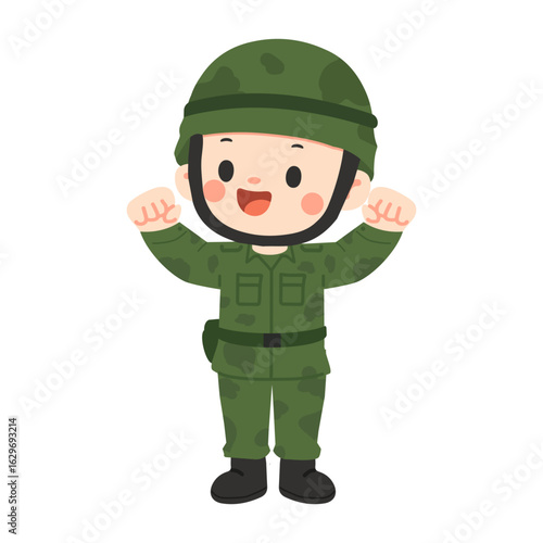 Cartoon Illustration of Soldier in Military Uniform