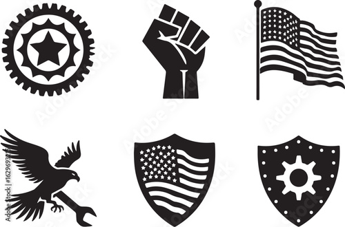 Powerful American symbols of industry, freedom, and resilience united