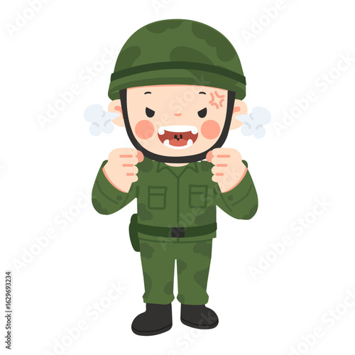 Cartoon Illustration of an Angry Soldier