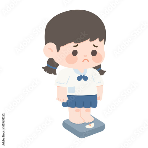 Illustration of Girl on Scale Feeling Sad