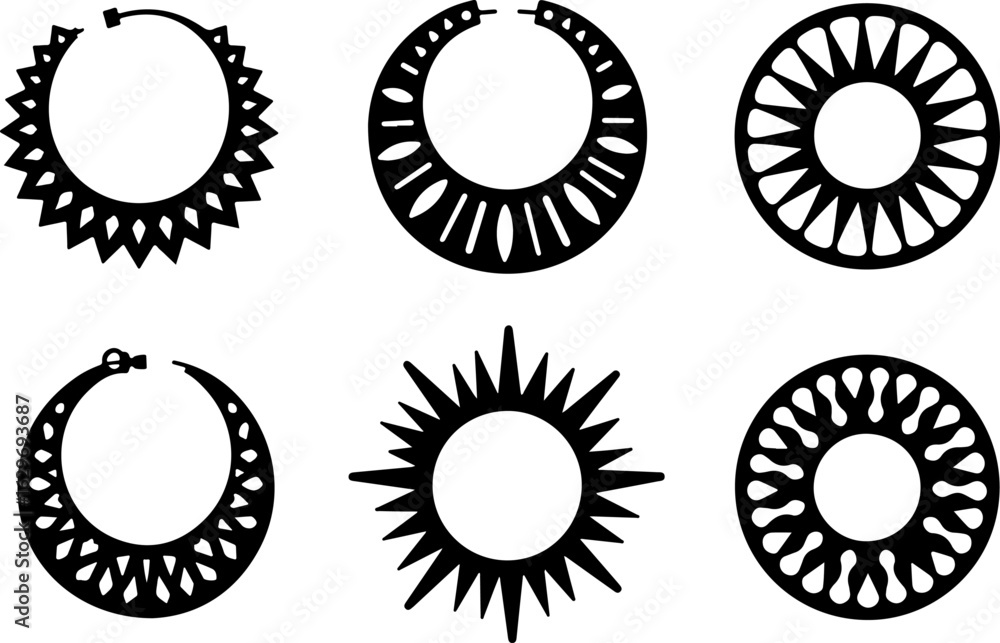 Fototapeta premium Abstract Hoop Earring Silhouettes Set