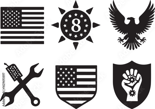 American symbols and emblems for patriotic themes and designs