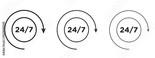 24 7 icon concept. Editable stroke icon pack