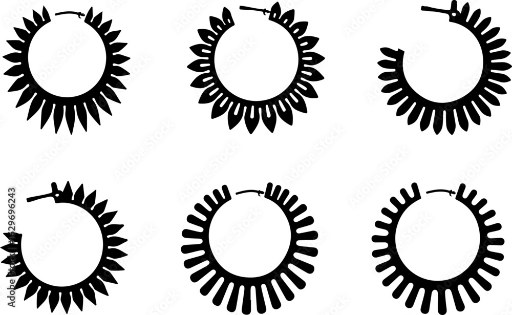 Fototapeta premium Abstract Hoop Earring Silhouettes Set