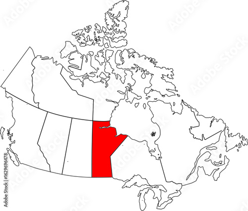Map of Canada highlighting the province of Manitoba. Ideal for geographic studies, educational content, or projects related to the province's economy