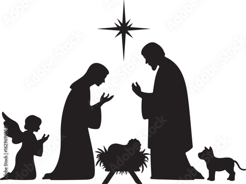 Sacred Nativity Scene with Angel, Star, and Animals
