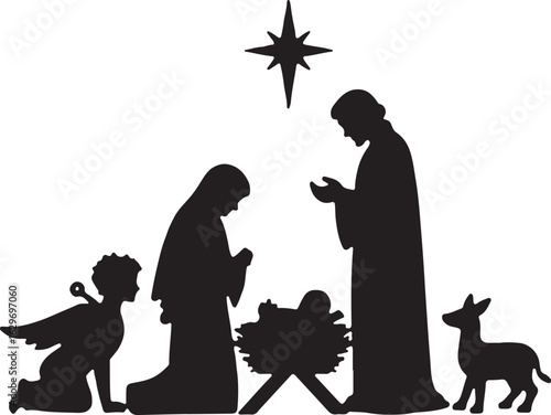 Elegant Nativity scene silhouette with angel and star
