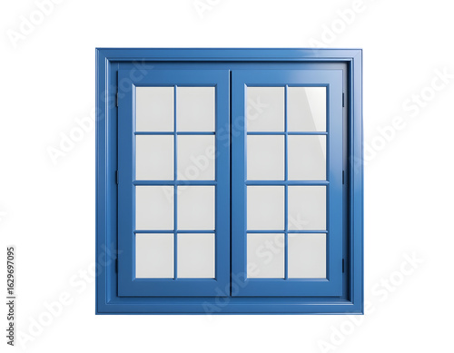 Blue Double-Hung Window with Grid Pane