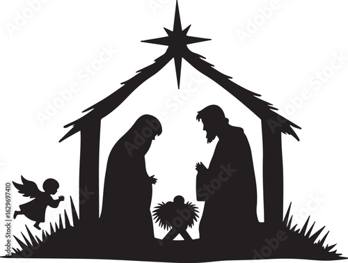 Celebrate Christmas with a serene Nativity scene silhouette